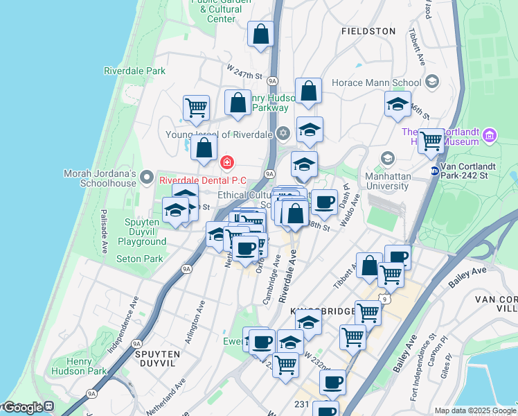map of restaurants, bars, coffee shops, grocery stores, and more near in The Bronx