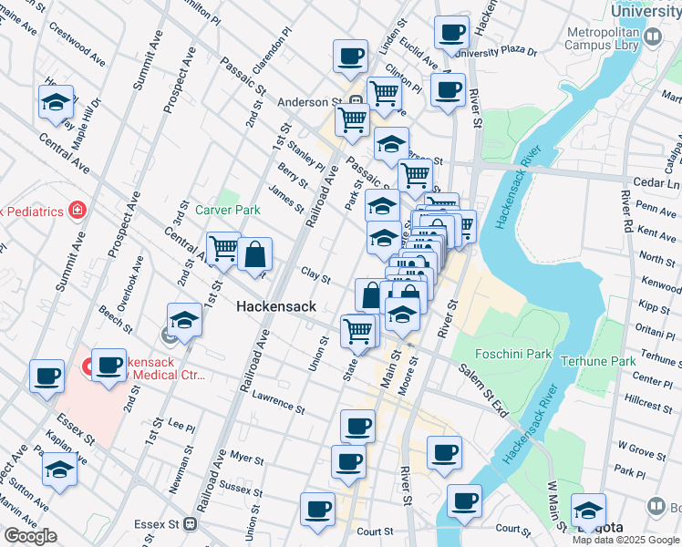 map of restaurants, bars, coffee shops, grocery stores, and more near 315 Union Street in Hackensack
