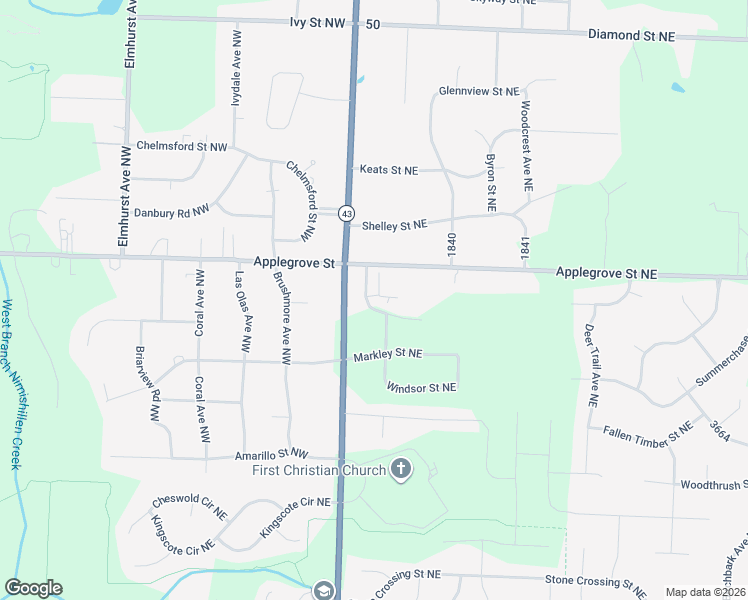 map of restaurants, bars, coffee shops, grocery stores, and more near 7318 Beverly Avenue Northeast in Canton