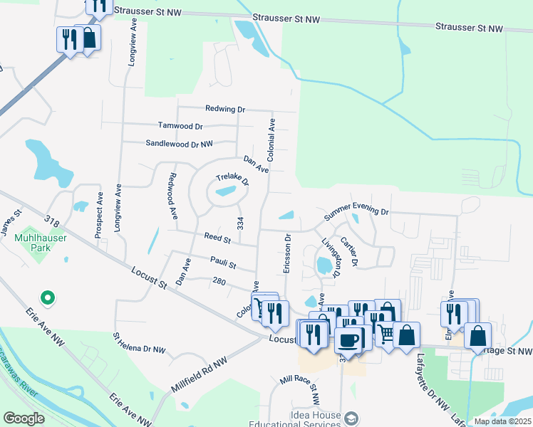map of restaurants, bars, coffee shops, grocery stores, and more near 854 Colonial Avenue in Canal Fulton