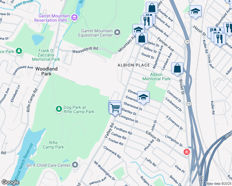 map of restaurants, bars, coffee shops, grocery stores, and more near 38 Skyview Terrace in Clifton