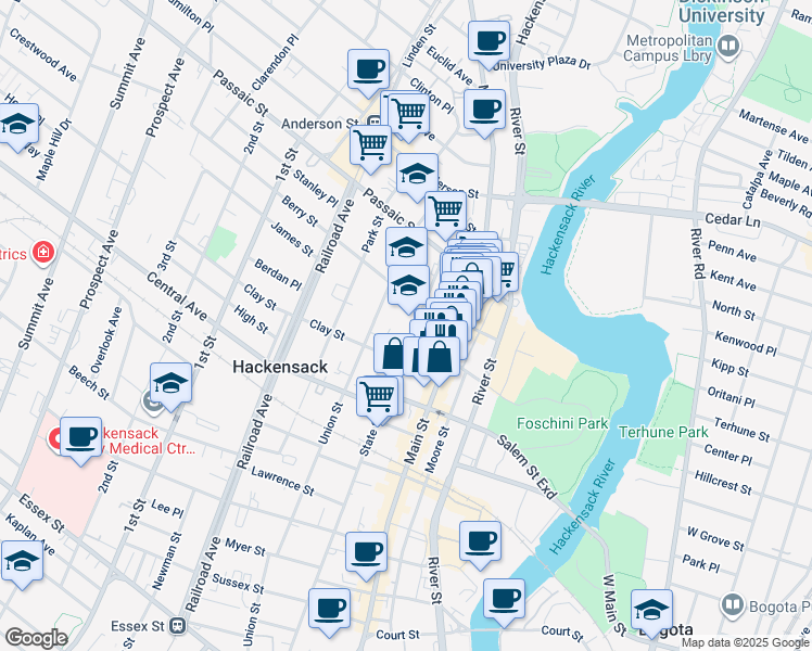 map of restaurants, bars, coffee shops, grocery stores, and more near 309 State St in Hackensack