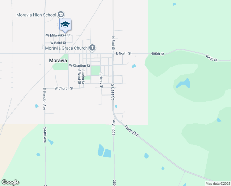 map of restaurants, bars, coffee shops, grocery stores, and more near 401-499 South East Street in Moravia