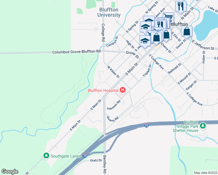 map of restaurants, bars, coffee shops, grocery stores, and more near 554 South Main Street in Bluffton