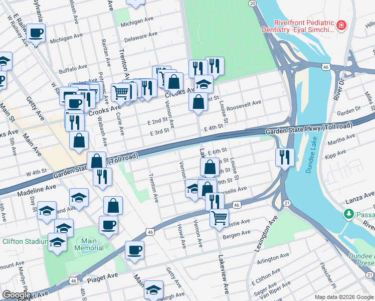 map of restaurants, bars, coffee shops, grocery stores, and more near 33 East 5th Street in Clifton