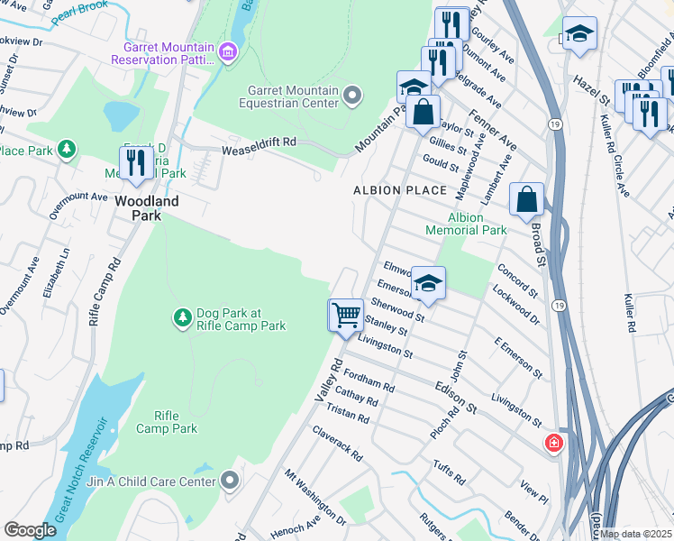 map of restaurants, bars, coffee shops, grocery stores, and more near 38 Skyview Terrace in Clifton