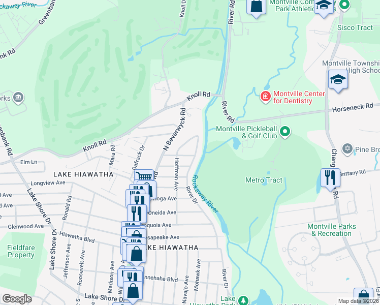 map of restaurants, bars, coffee shops, grocery stores, and more near 2 Cayuga Avenue in Parsippany-Troy Hills