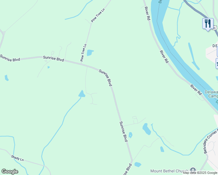 map of restaurants, bars, coffee shops, grocery stores, and more near 599 Sunrise Boulevard in Mount Bethel
