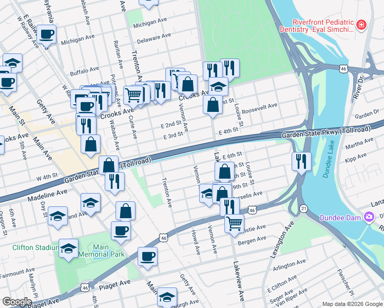 map of restaurants, bars, coffee shops, grocery stores, and more near 43 East 5th Street in Clifton