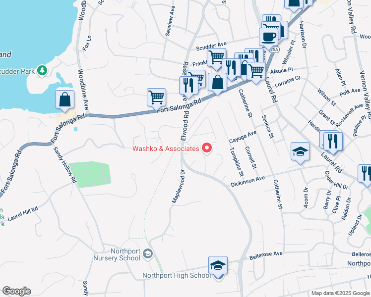 map of restaurants, bars, coffee shops, grocery stores, and more near 2 Ripley Drive in Northport