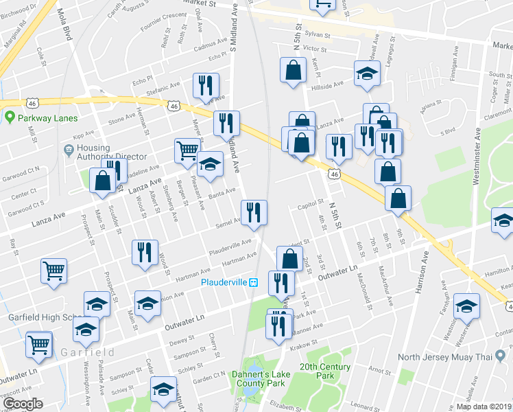 map of restaurants, bars, coffee shops, grocery stores, and more near 224 Midland Avenue in Saddle Brook