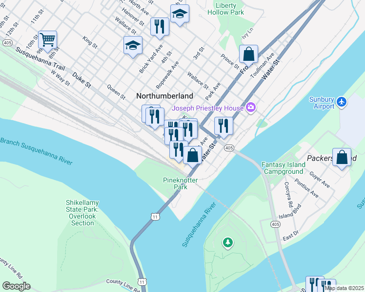 map of restaurants, bars, coffee shops, grocery stores, and more near 101 Queen Street in Northumberland