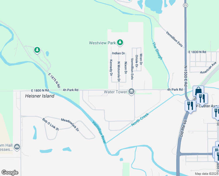 map of restaurants, bars, coffee shops, grocery stores, and more near 1409 4h Park Road in Pontiac