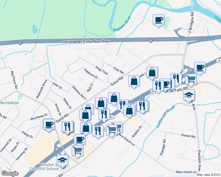 map of restaurants, bars, coffee shops, grocery stores, and more near 106 Sand Road in Fairfield