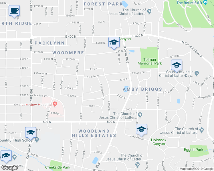 map of restaurants, bars, coffee shops, grocery stores, and more near 114 South 1000 East in Bountiful