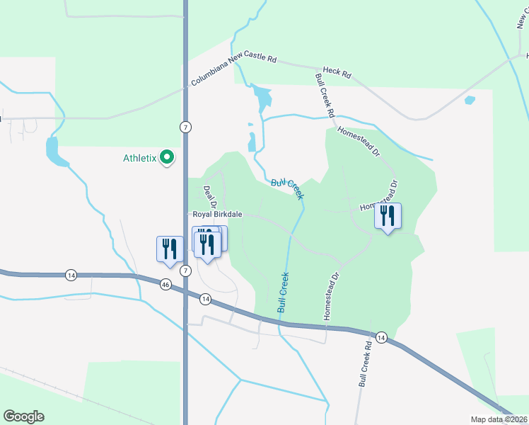 map of restaurants, bars, coffee shops, grocery stores, and more near 242 Royal Birkdale in Columbiana