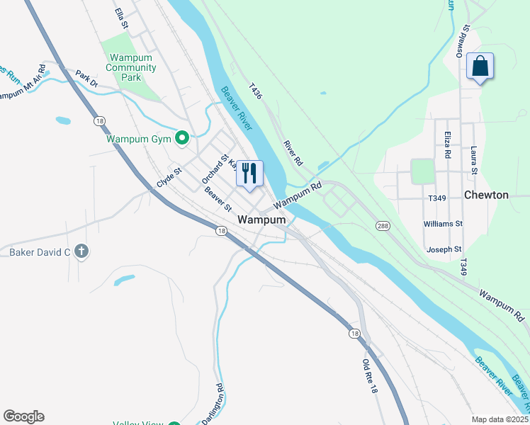 map of restaurants, bars, coffee shops, grocery stores, and more near in Wampum