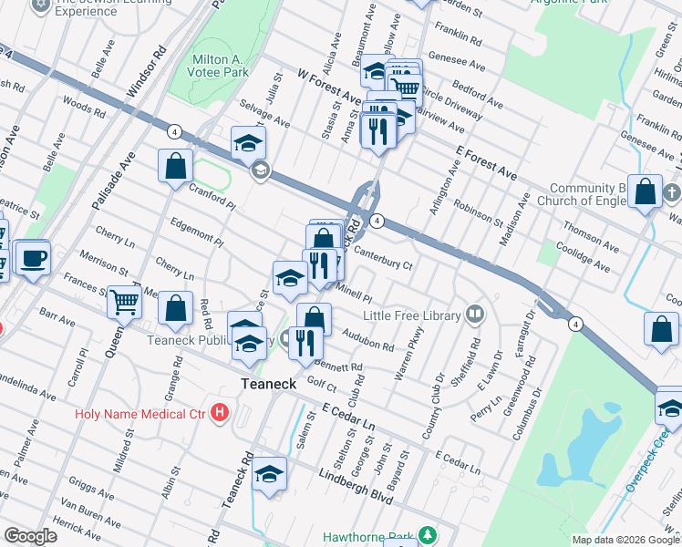 map of restaurants, bars, coffee shops, grocery stores, and more near 992 Allan Court in Teaneck