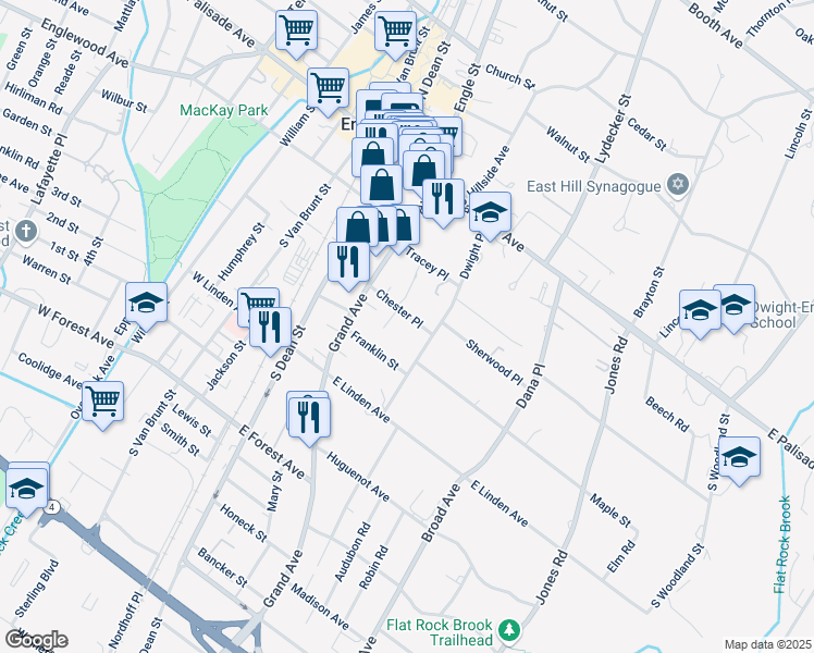 map of restaurants, bars, coffee shops, grocery stores, and more near 100 Chester Place in Englewood