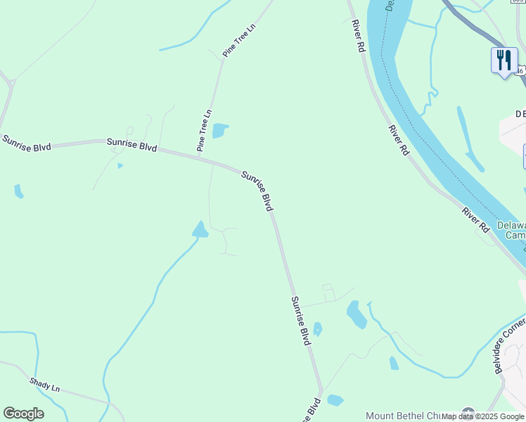 map of restaurants, bars, coffee shops, grocery stores, and more near 599 Sunrise Boulevard in Mount Bethel