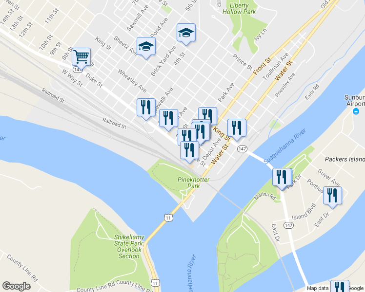 map of restaurants, bars, coffee shops, grocery stores, and more near 158 Duke Street in Northumberland