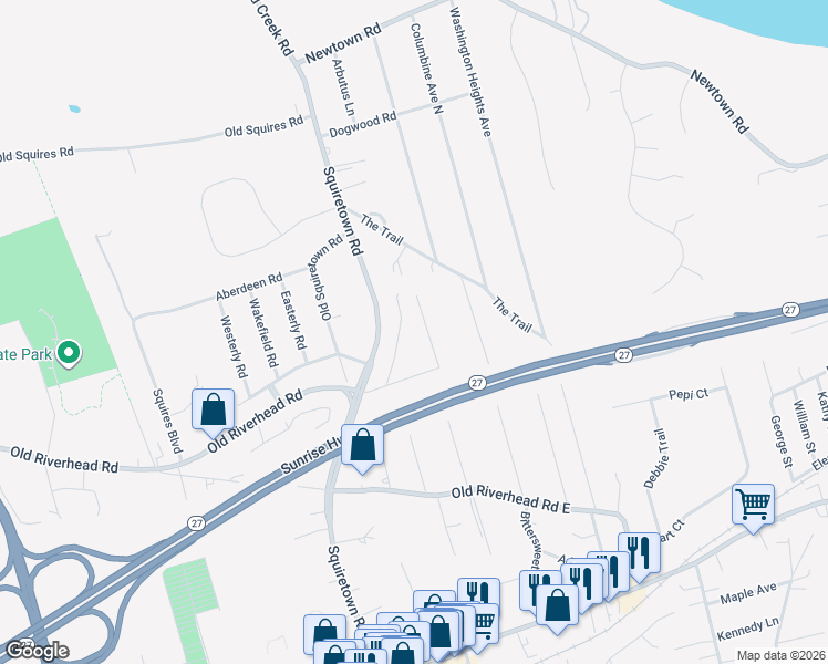 map of restaurants, bars, coffee shops, grocery stores, and more near 17 Wards Path in Hampton Bays