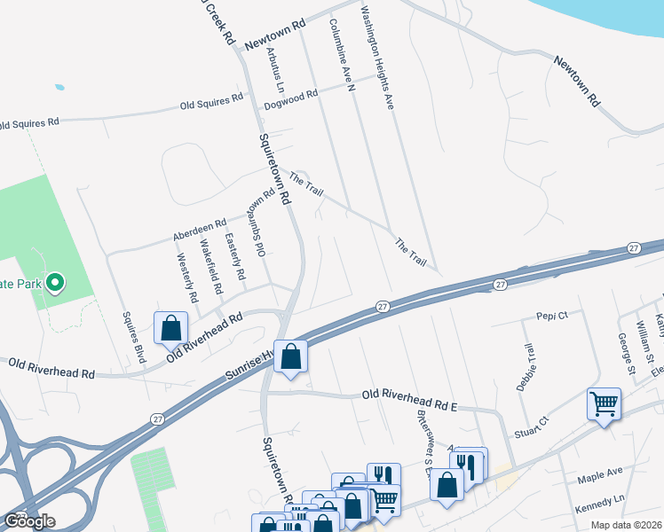map of restaurants, bars, coffee shops, grocery stores, and more near 17 Wards Path in Hampton Bays