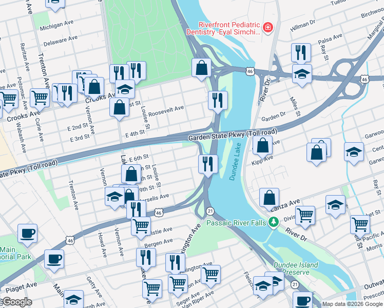 map of restaurants, bars, coffee shops, grocery stores, and more near 14 East 7th Street in Clifton