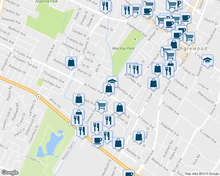 map of restaurants, bars, coffee shops, grocery stores, and more near 113 West Forest Avenue in Englewood