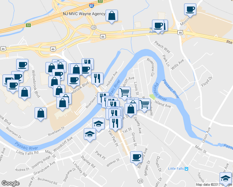 map of restaurants, bars, coffee shops, grocery stores, and more near 110 E Woodcliff Ave in Little Falls