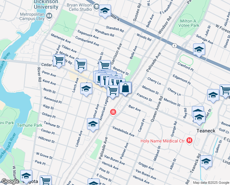 map of restaurants, bars, coffee shops, grocery stores, and more near 396 Cedar Lane in Teaneck