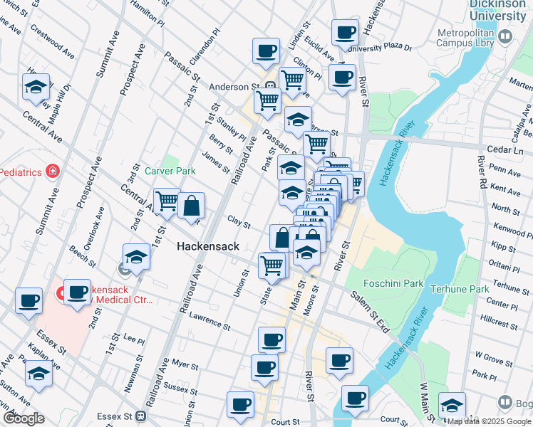 map of restaurants, bars, coffee shops, grocery stores, and more near 315 Union Street in Hackensack
