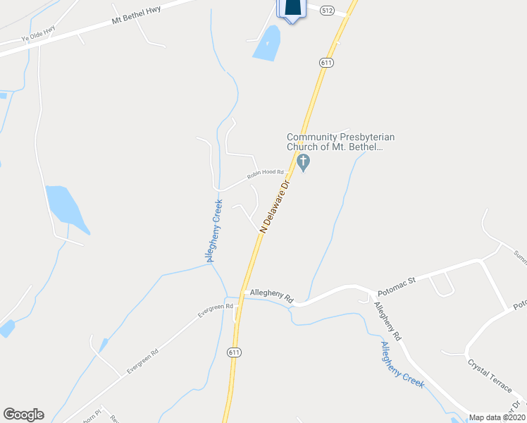 map of restaurants, bars, coffee shops, grocery stores, and more near 1674 South Delaware Drive in Mount Bethel