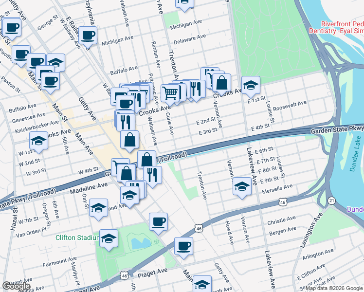 map of restaurants, bars, coffee shops, grocery stores, and more near 310 East 4th Street in Clifton