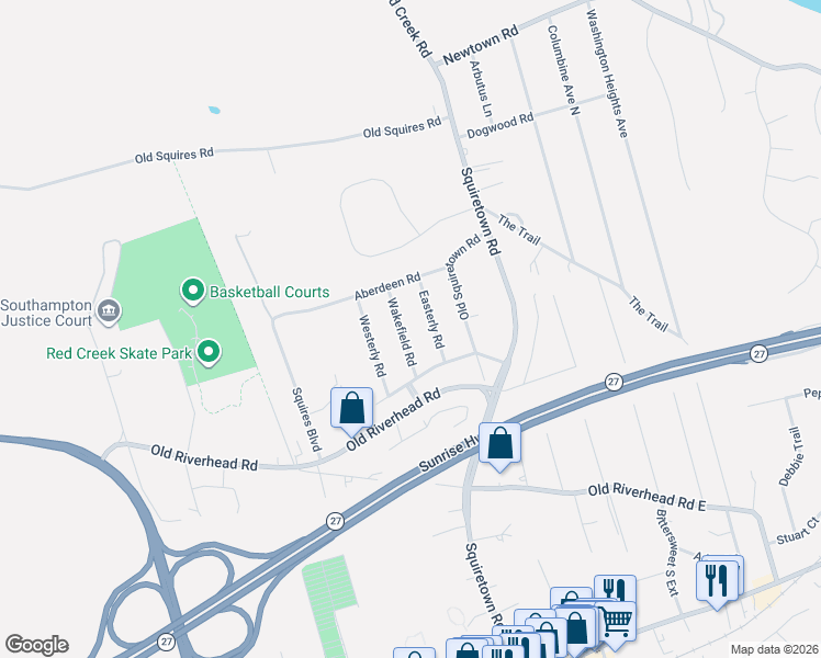 map of restaurants, bars, coffee shops, grocery stores, and more near 10 Wakefield Road in Hampton Bays