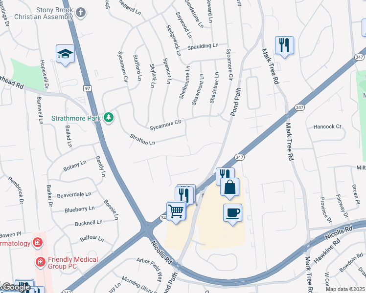 map of restaurants, bars, coffee shops, grocery stores, and more near 4 Galloway Court in Setauket- East Setauket