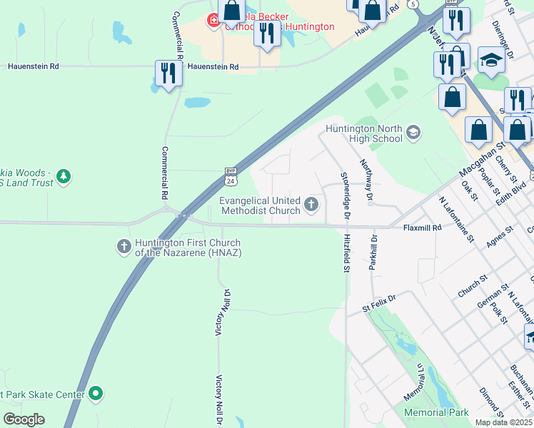 map of restaurants, bars, coffee shops, grocery stores, and more near 1516 Avon Place in Huntington