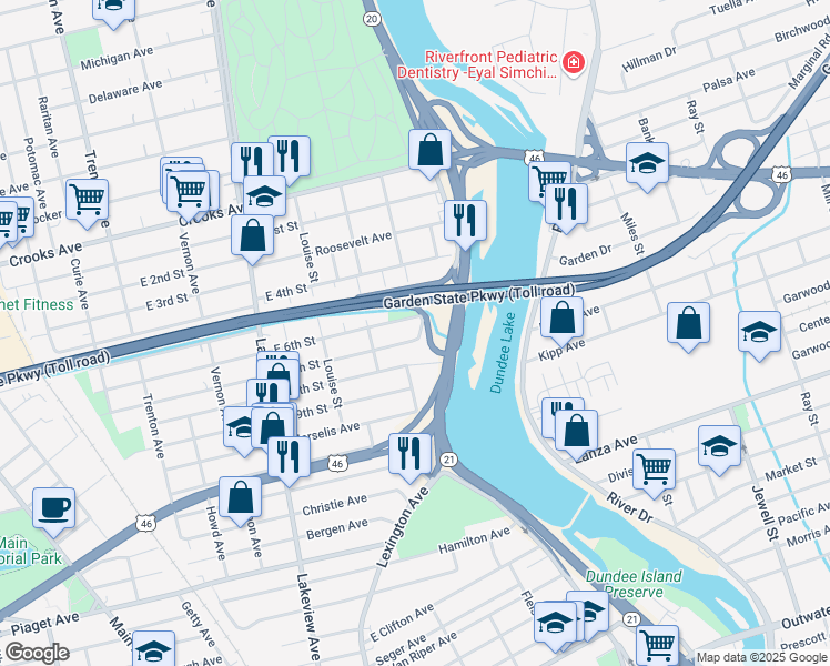 map of restaurants, bars, coffee shops, grocery stores, and more near 14 East 7th Street in Clifton