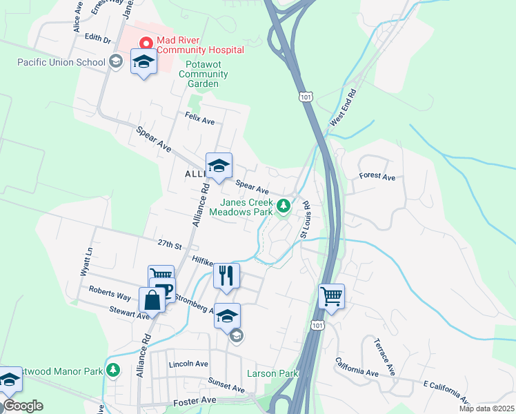 map of restaurants, bars, coffee shops, grocery stores, and more near 1211 Spear Avenue in Arcata