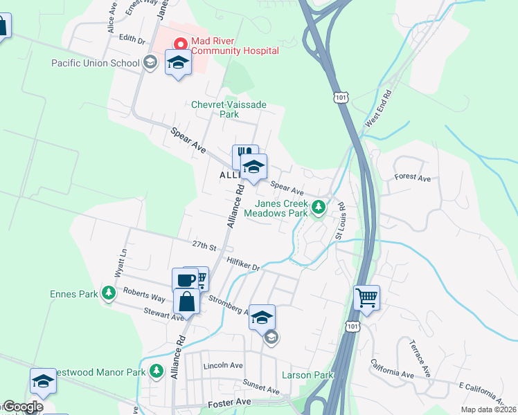 map of restaurants, bars, coffee shops, grocery stores, and more near in Alliance