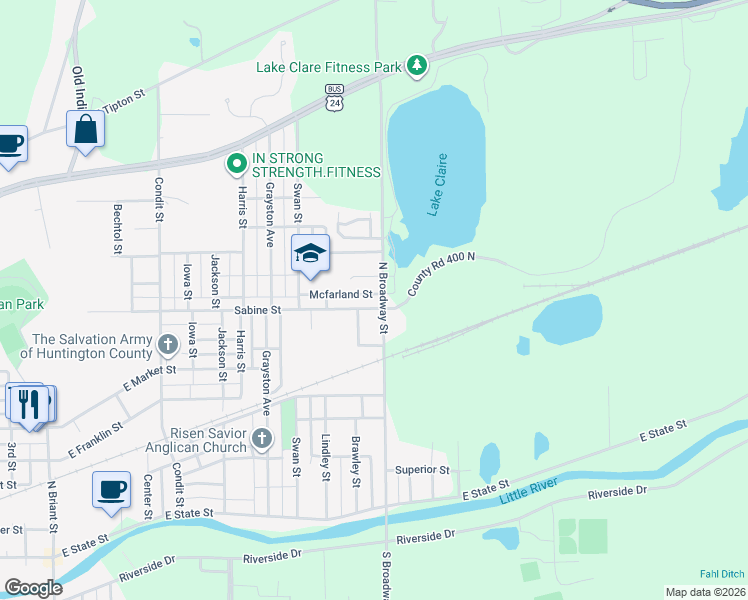 map of restaurants, bars, coffee shops, grocery stores, and more near 2134 Sabine St in Huntington