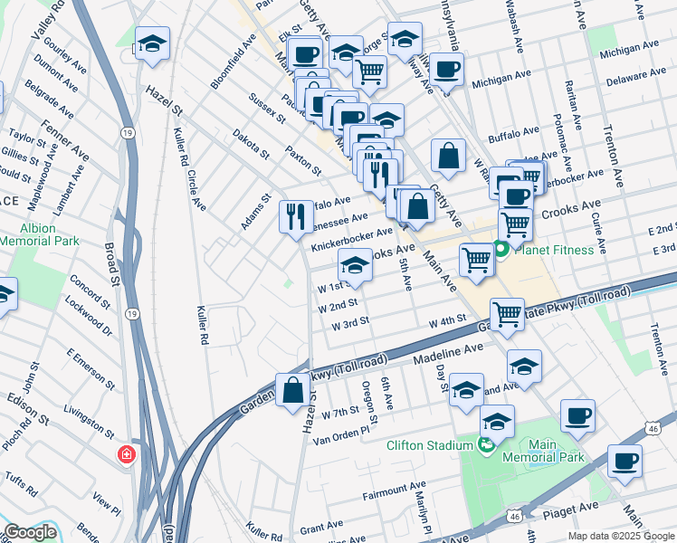 map of restaurants, bars, coffee shops, grocery stores, and more near 635 Crooks Avenue in Clifton
