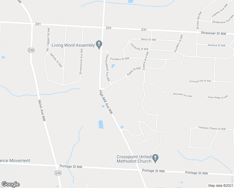 map of restaurants, bars, coffee shops, grocery stores, and more near 7393 Diamondback Avenue Northwest in Canal Fulton