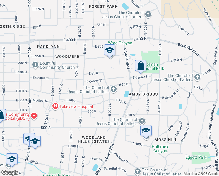 map of restaurants, bars, coffee shops, grocery stores, and more near 114 South 1000 East in Bountiful