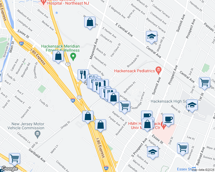 map of restaurants, bars, coffee shops, grocery stores, and more near 1ST 2nd Street in Maywood