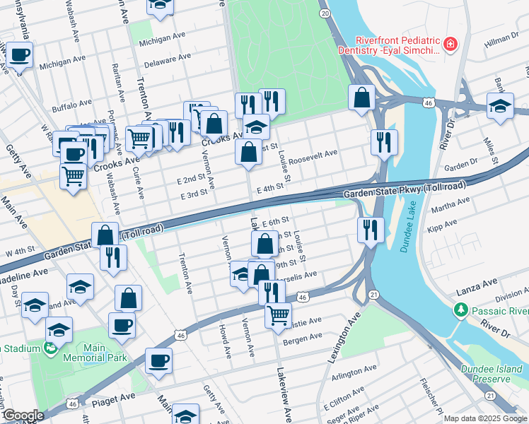 map of restaurants, bars, coffee shops, grocery stores, and more near 388 County Route 624 in Clifton