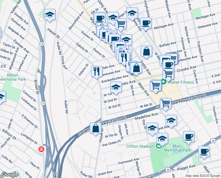 map of restaurants, bars, coffee shops, grocery stores, and more near 635 Crooks Avenue in Clifton