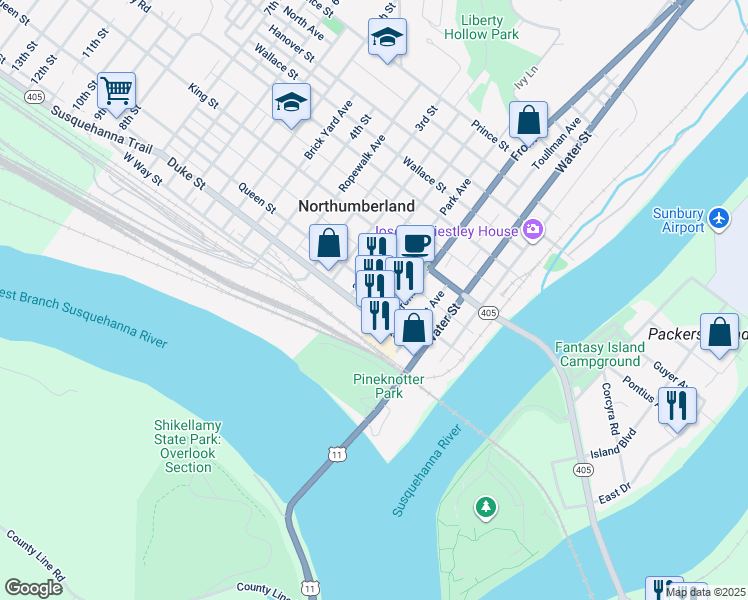 map of restaurants, bars, coffee shops, grocery stores, and more near 158 Duke Street in Northumberland