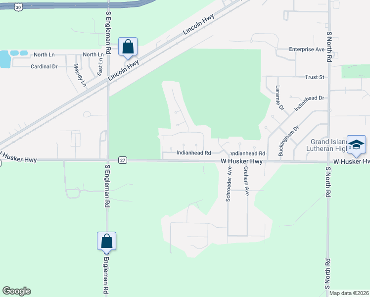map of restaurants, bars, coffee shops, grocery stores, and more near 4218-4398 West Husker Highway in Grand Island