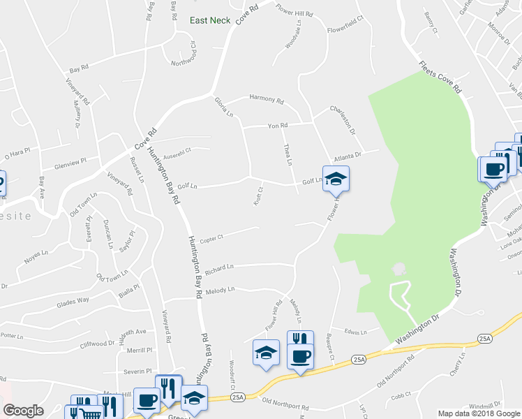 map of restaurants, bars, coffee shops, grocery stores, and more near 6 Kroft Court in Huntington